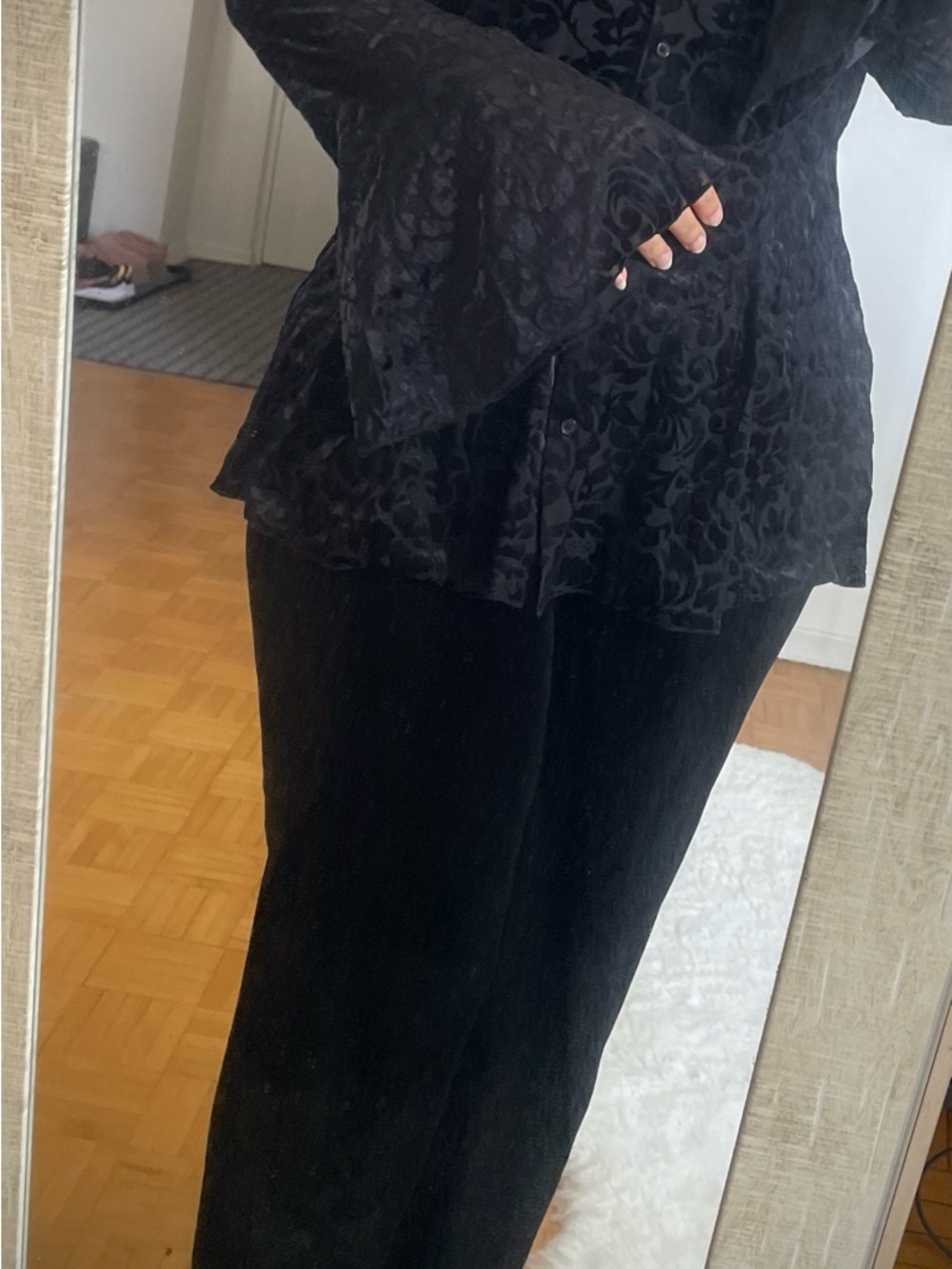 Black Wide-Leg Velvet Pants - and blouse (can be a dress also)